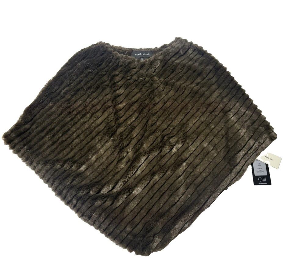 Black Rivet Reversible Faux Fur Striped Throw Blanket Brown S/M 28 x 28